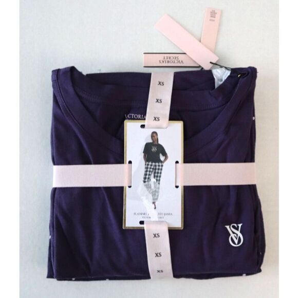 Pink x Victoria's Secret Women’s Sz XS Purple Flannel Jogger Tee-Jama Set - Picture 2 of 9